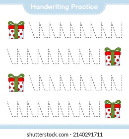 Práctica de escritura a mano. Rastreo de líneas de la caja de regalo. Juego infantil educativo, hoja de cálculo imprimible, ilustración vectorial