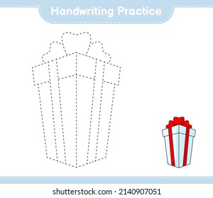 Handwriting practice. Tracing lines of Gift Box. Educational children game, printable worksheet, vector illustration