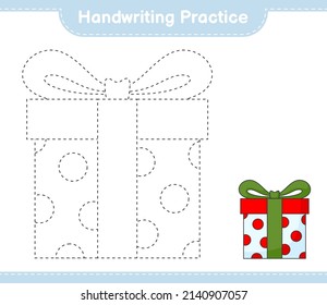 Handwriting practice. Tracing lines of Gift Box. Educational children game, printable worksheet, vector illustration