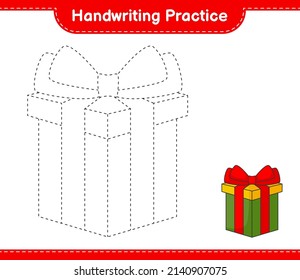 Handwriting practice. Tracing lines of Gift Box. Educational children game, printable worksheet, vector illustration