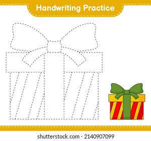 Handwriting practice. Tracing lines of Gift Box. Educational children game, printable worksheet, vector illustration
