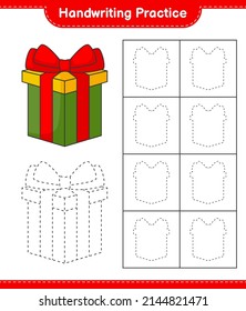 Práctica de escritura a mano. Rastreo de líneas de la caja de regalo. Juego infantil educativo, hoja de cálculo imprimible, ilustración vectorial