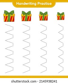 Handwriting practice. Tracing lines of Gift Box. Educational children game, printable worksheet, vector illustration