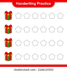Práctica de escritura a mano. Rastreo de líneas de la caja de regalo. Juego infantil educativo, hoja de cálculo imprimible, ilustración vectorial