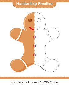 Handwriting practice. Tracing lines of Gingerbread Man. Educational children game, printable worksheet, vector illustration