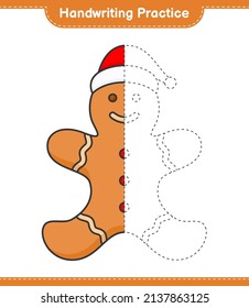Práctica de escritura a mano. Rastreo de las líneas del hombre de jengibre. Juego infantil educativo, hoja de cálculo imprimible, ilustración vectorial
