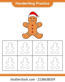 Handwriting practice. Tracing lines of Gingerbread Man. Educational children game, printable worksheet, vector illustration