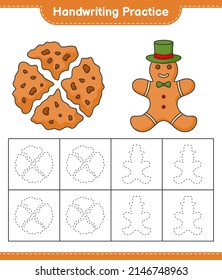 Handwriting practice. Tracing lines of Gingerbread Man and Cookies. Educational children game, printable worksheet, vector illustration