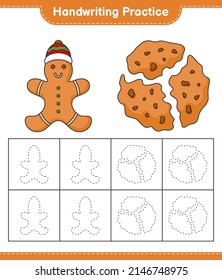 Handwriting practice. Tracing lines of Gingerbread Man and Cookies. Educational children game, printable worksheet, vector illustration