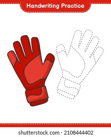 Handwriting practice. Tracing lines of Goalkeeper Gloves. Educational children game, printable worksheet, vector illustration