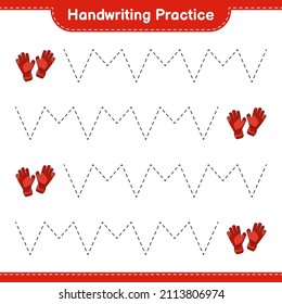 Handschriftübungen. Rennstrecken der Torhüter-Handschuhe. Kinderspiel, druckbares Arbeitsblatt, Vektorgrafik