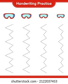Práctica de escritura a mano. Rastreo de líneas de Goggle. Juego infantil educativo, hoja de cálculo imprimible, ilustración vectorial