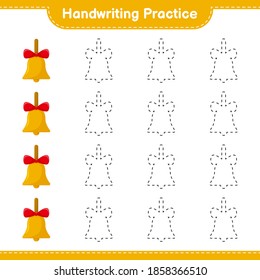 Handwriting practice. Tracing lines of Golden Christmas Bells. Educational children game, printable worksheet, vector illustration