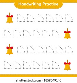 Handwriting practice. Tracing lines of Golden Christmas Bells. Educational children game, printable worksheet, vector illustration