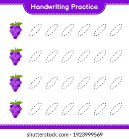 Handwriting practice. Tracing lines of Grape. Educational children game, printable worksheet, vector illustration