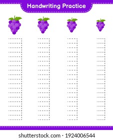 Práctica de escritura a mano. Rastreo de líneas de uva. Juego infantil educativo, hoja de cálculo imprimible, ilustración vectorial