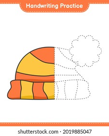 Práctica de escritura a mano. Rastreo de líneas de Sombrero. Juego infantil educativo, hoja de cálculo imprimible, ilustración vectorial