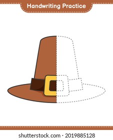 Handwriting practice. Tracing lines of Hat. Educational children game, printable worksheet, vector illustration