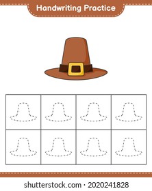 Práctica de escritura a mano. Rastreo de líneas de Sombrero. Juego infantil educativo, hoja de cálculo imprimible, ilustración vectorial