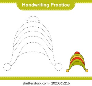 Handwriting practice. Tracing lines of Hat. Educational children game, printable worksheet, vector illustration