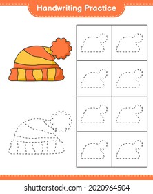 Handwriting practice. Tracing lines of Hat. Educational children game, printable worksheet, vector illustration