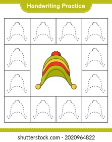 Handwriting practice. Tracing lines of Hat. Educational children game, printable worksheet, vector illustration