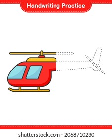 Handwriting practice. Tracing lines of Helicopter. Educational children game, printable worksheet, vector illustration