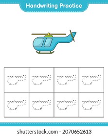 Handschriftübungen. Rückverfolgung von Hubschraubern. Kinderspiel, druckbares Arbeitsblatt, Vektorgrafik