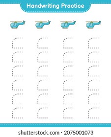 Práctica de escritura a mano. Rastreo de líneas de helicóptero. Juego infantil educativo, hoja de cálculo imprimible, ilustración vectorial