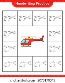 Handwriting practice. Tracing lines of Helicopter. Educational children game, printable worksheet, vector illustration