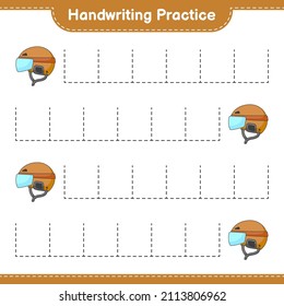 Práctica de escritura a mano. Rastreo de casco de hockey. Juego infantil educativo, hoja de cálculo imprimible, ilustración vectorial