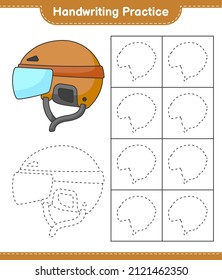 Handwriting practice. Tracing lines of Hockey Helmet. Educational children game, printable worksheet, vector illustration