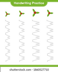Handwriting practice. Tracing lines of Holly Berries. Educational children game, printable worksheet, vector illustration