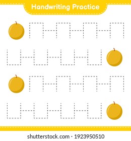 Práctica de escritura a mano. Trazando líneas de Honey Melon. Juego infantil educativo, hoja de cálculo imprimible, ilustración vectorial