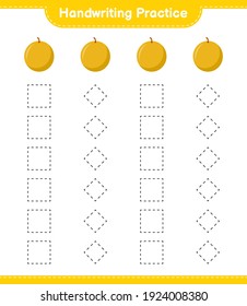 Práctica de escritura a mano. Trazando líneas de Honey Melon. Juego infantil educativo, hoja de cálculo imprimible, ilustración vectorial