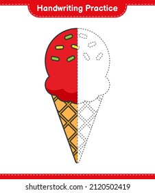 Handwriting practice. Tracing lines of Ice Cream. Educational children game, printable worksheet, vector illustration