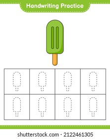 Práctica de escritura a mano. Rastreo de líneas de helado. Juego infantil educativo, hoja de cálculo imprimible, ilustración vectorial