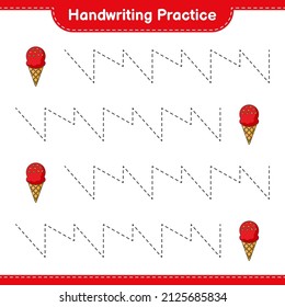 Handwriting practice. Tracing lines of Ice Cream. Educational children game, printable worksheet, vector illustration