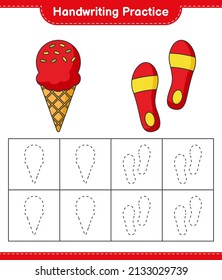 Handwriting practice. Tracing lines of Ice Cream and Flip Flop. Educational children game, printable worksheet, vector illustration