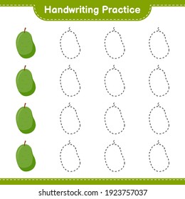 Handwriting practice. Tracing lines of Jackfruit. Educational children game, printable worksheet, vector illustration