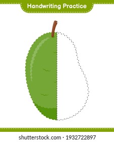 Handwriting practice. Tracing lines of Jackfruit. Educational children game, printable worksheet, vector illustration