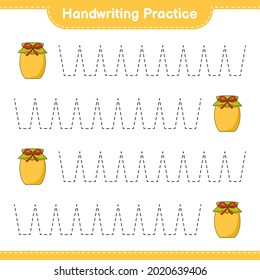 Handwriting practice. Tracing lines of Jam. Educational children game, printable worksheet, vector illustration