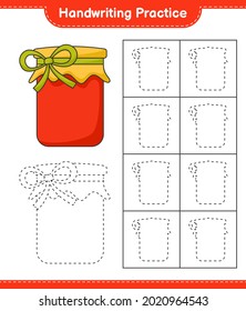 Handschriftübungen. Rennstrecken von Marmelade. Kinderspiel, druckbares Arbeitsblatt, Vektorgrafik