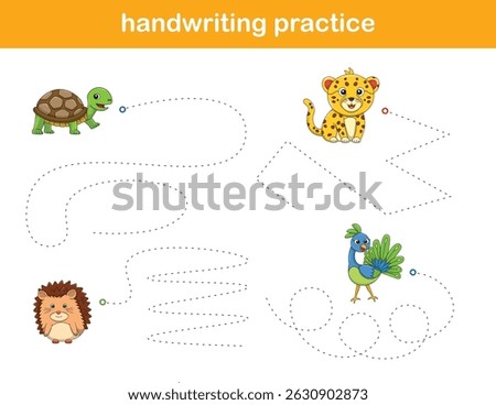 Handwriting Practice. Tracing lines for kids with animals. Vector Illustration