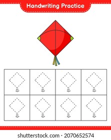 Práctica de escritura a mano. Rastreo de líneas de cometa. Juego infantil educativo, hoja de cálculo imprimible, ilustración vectorial