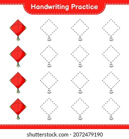 Handwriting practice. Tracing lines of Kite. Educational children game, printable worksheet, vector illustration