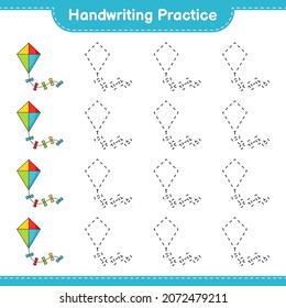 Handwriting practice. Tracing lines of Kite. Educational children game, printable worksheet, vector illustration