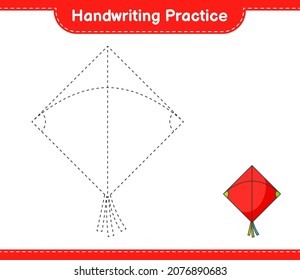 Handschriftübungen. Trainingslinien von Kite. Kinderspiel, druckbares Arbeitsblatt, Vektorgrafik