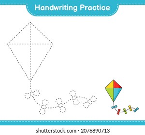 Handwriting practice. Tracing lines of Kite. Educational children game, printable worksheet, vector illustration