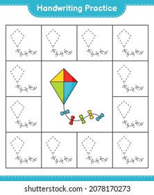 Handwriting practice. Tracing lines of Kite. Educational children game, printable worksheet, vector illustration